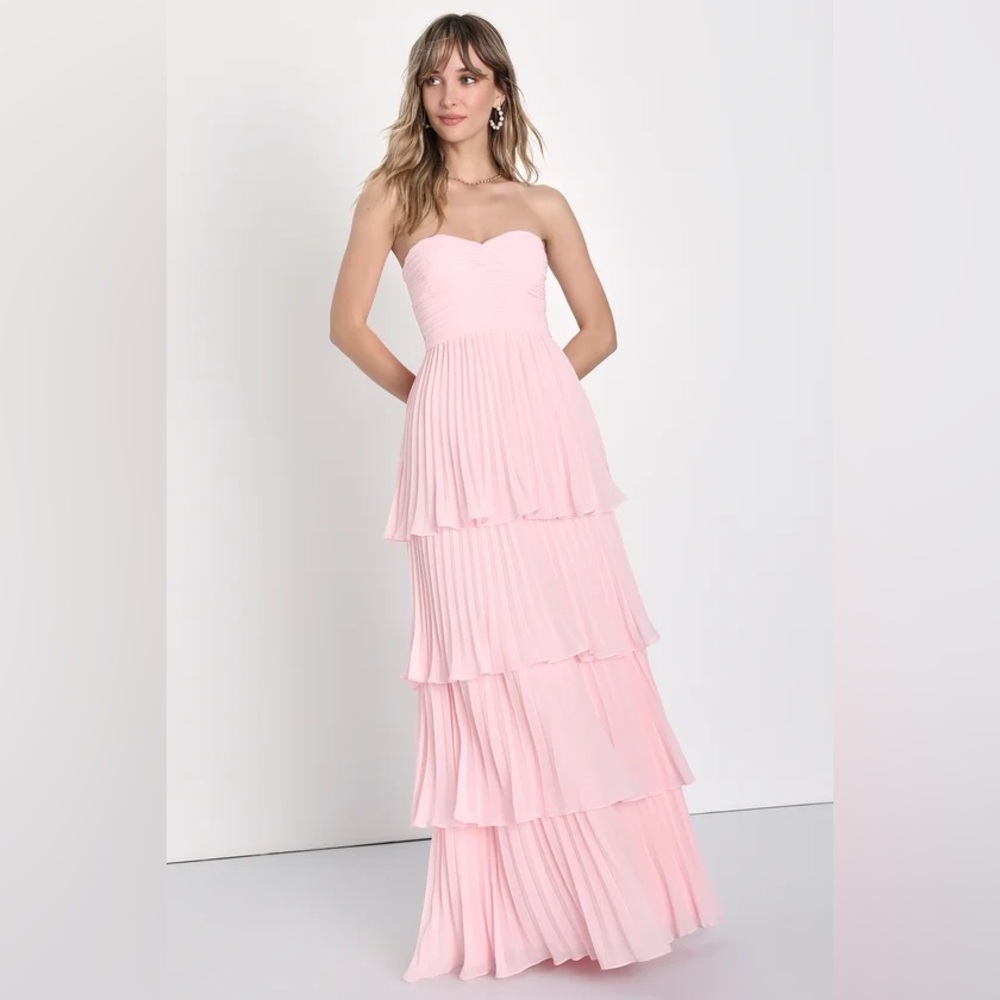 Lulus Seriously Sensational Light Pink Strapless Tiered Maxi Dress